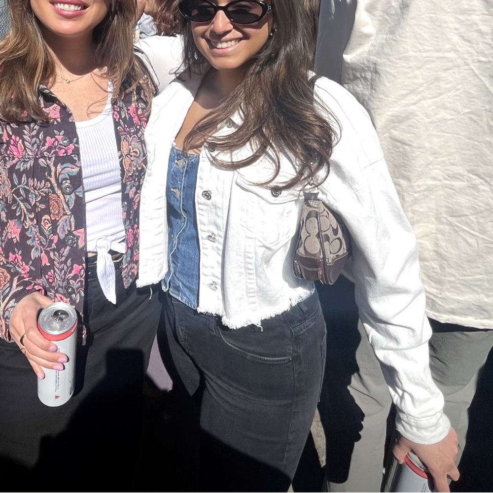 White cropped distressed Jean jacket